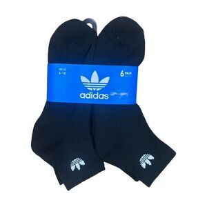 adidas Originals Trefoil 6-Pack Quarter Ankle Socks - Shoe Size 6-12 - Blk/White